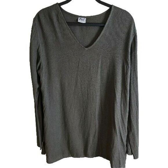 CP Shades Tops - CP SHADES Top Womens Medium Rayon V-Neck Olive Lagenlook Capsule USA